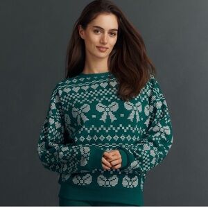 Beach Riot Teal and White Patterned Sweater